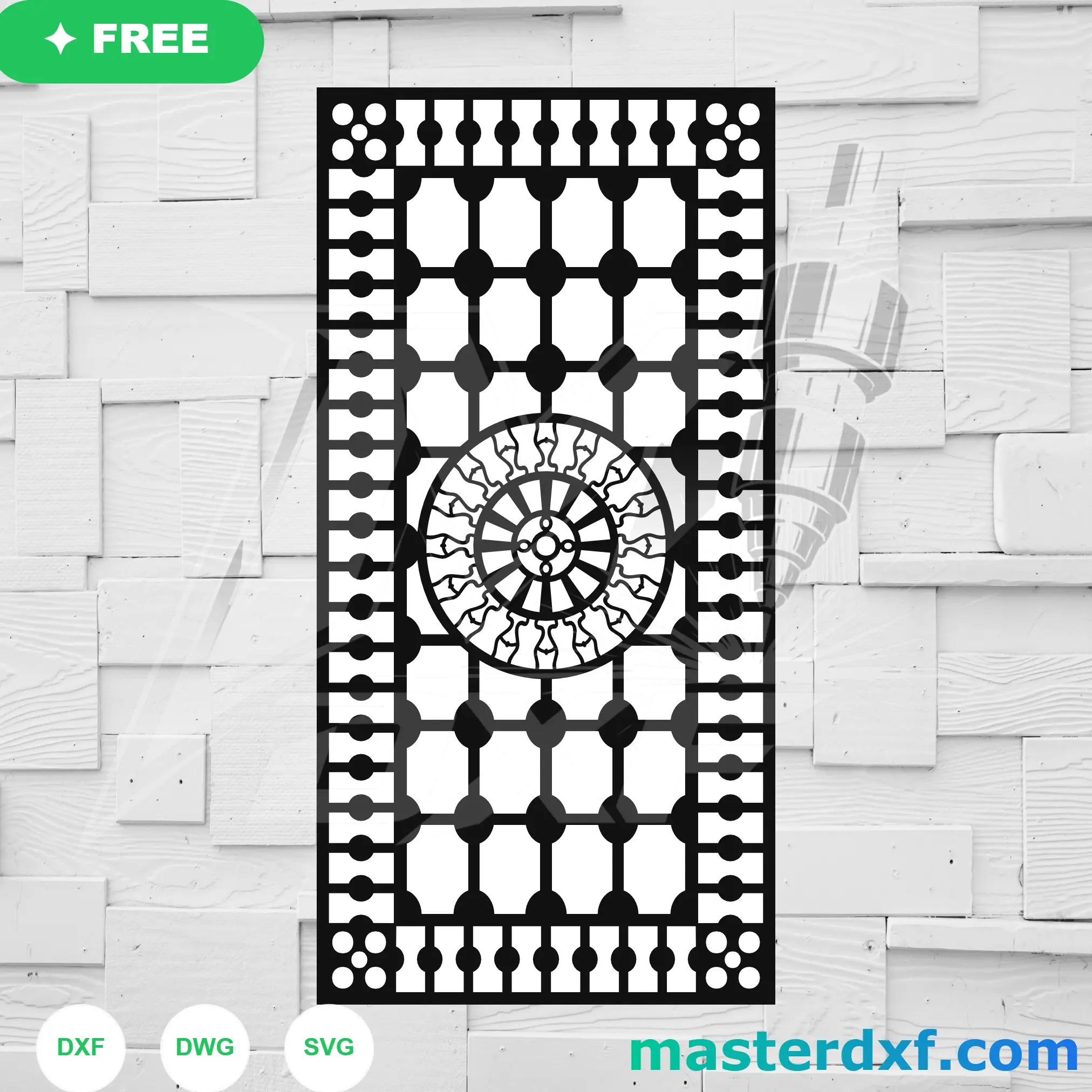 Sun Wheel Medallion DXF Panel with Chain-Link Border Frame DXF File